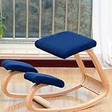 Gelory Ergonomischer Kniestuhl Haltung Schreibtischstuhl Massiver Birke Haltungshocker Holz Schaukelstuhl mit Dickem Kissen für Home Office (Dunkelblau)