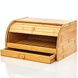 bambuswald© Brotbox aus 100% Bambus & mit extra Schublade | Rolldeckel ca. 40x27x16cm - Brotkasten Brotaufbewahrung Brotbehälter Rollbrotkasten H