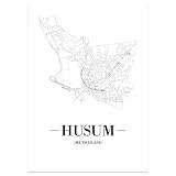 JUNIWORDS Stadtposter, Husum, Wähle eine Größe, 21 x 30 cm, Poster, Schrift A, Weiß
