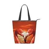 MNSRUU Große Canvas-Handtasche, Strandtasche, Reisetasche, Einkaufstasche, Schultertasche, roter Flamingo, Paar, Küssen, Sommerurlaub, Reißverschluss Handtasche für Damen, M