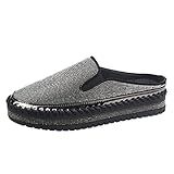 Espadrilles Damen Slip On Sneaker Plateau Strass Slipper mit Glitzer-Optik, Frauen Mokassins Loafer Freizeitschuhe Low Top Flache Schuhe Schöner Damenschuhe Celucke (Schwarz, 35EU)