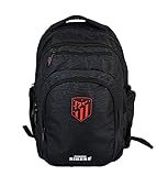 Atlético de Madrid - Schulrucksack Multizzipers - 49 x 37 x 27 cm - Schwarz mit Wappen - 2 Hauptfächer - Außentaschen - Wasserdichtes M