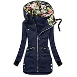 iHENGH Damen Kapuzenjacke, Reißverschluss Slim Herbst Winter Winddichte Lang Mantel Übergangsjacke Wintermantel Große Größen Sweatjacke Überzieher langjacken Oberbekleidung Outwear(B-Marine,L)