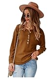 Meufam Damen Langarmshirt Pullover Winter Casual Sweatshirt Long Elegant Oberteile Tunika Bluse mit Knöpfen (Braun, M)