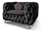 Chesterfield Sofa Couch Stoff Samt 3 Sitzer 2 Sitzer Sessel 1 Sitzer Designer Möbel Emma (1-Sitzer, Schwarz)