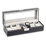 Uhrenbox Kunstleder Uhrenkoffer Uhren Brillen Aufbewahrung Schmuck Display für 12 Uhren Mit Schlüssel (S)