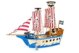 small foot 10469 Piratenschiff 'Jack' aus Holz, in bunten Farben, mit Piratenflagge, Segeln und Kanonen, ab 3 J