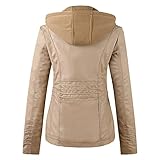 LaboteSI Damen Jacke Ubergangsjacke Einfarbig Schlanke Ledermäntel Weiche Lederjacke Stehkragen Bikerjacke Frauen Kunstleder Modisch Kunstleder Lederblazer Lederimitat Elegante mit Abnehmbarer Kap