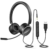 PC Headset mit Mikrofon, Nigecue USB/3,5mm Business Headset mit Noise Cancelling Mikrofon & Lautstärkeregler, Over Ear Kopfhörer für Skype, Webinar, Homeoffice, Call Center, Superleicht, U