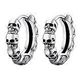 PROSTEEL 11mm Totenkopf Design Huggie Creolen Edelstahl Schädel kleine Klappcreolen Gotik Punk kleine Kreolen Hip-Hop Hoop Earrings Modeschmuck für Männer F