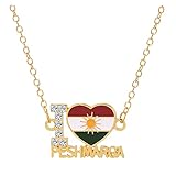 JIAQ Mode I Liebe Herz Kurdistan Flagge Halskette Charme Strass Frauen Kragen Schmuckkette Halskette Geburtstag Weihnachten Halloween (Metal Color : XL1809)