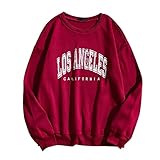 Sweatshirt für Vsco-Girl Pullover Langarm Casual Loose Fit Hoodies Brief Muster, wein, M