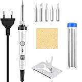 Lötkolben, SREMTCH 60W/220V Lötkolben Set mit Temperaturknopf(200-480°C), EIN/AUS-Schalter, 5 Lötspitzen, Schwamm, Lötständer, Lötzinn für Elektrotechnik Lötkolben Reparaturen Profi Hobbyb