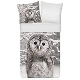 ESPiCO Bettwäsche Trendy Bedding Eule Waldkauz Weiss Vogel Schnee Tier Uhu Winter Flanell, Größe:135 cm x 200