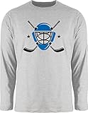 Shirtracer Eishockey Trikot Ersatz - Eishockeyschläger Helm - 3XL - Grau meliert - Stern - BCTU005 - Herren Lang