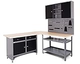 Ondis24 Werkstatt Set Ecklösung Basic One, Werkbank, 180cm Melaminarbeitsplatte, Werkzeugschrank, Werkzeugwand Lochwand, Haken Set, Metall Bank (Arbeitshöhe 85 cm, anthrazit)