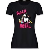 Einhorn Geschenk Unicorn - Black Metal Einhorn - XXL - Schwarz - Damen Shirt schwarz Metal - L191 - Tailliertes Tshirt für Damen und Frauen T-S