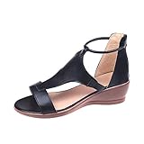 Geilisungren Damen Sandalen Keilabsatz Schuhe Sommerschuhe Sommer Offene Slippers Faux Leder Pantoffeln Low Heel Bequeme rutschfest Riemchen H