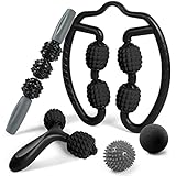 Odoland Massageroller 5 IN 1 Set Muskel Massagerolle mit Griff, Massagestäbchen, Y-förmige Massage Roller, Massageball, Cellulite Massagegerät Triggerpunkt Faszienrolle Beine für Rücken, Nacken,