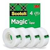 Scotch Magic Klebeband – 4 Rollen 19mm x 33m, Allzweck-Klebeband für die Reparatur, Etikettierung und zum Verschließen von Dok