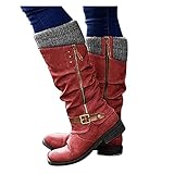 Dasongff Damen Overknee Stiefel Stiefeletten Lässige Warme Gefüttert Winter Langschaft Boots Reitstiefel Niedrige Lange Stiefel mit Absatz Beiläufige Schnalle Winterschuhe Reißverschluss S