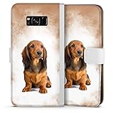 DeinDesign Klapphülle kompatibel mit Samsung Galaxy S8 Plus Duos Handyhülle aus Leder weiß Flip Case Dackel Hund H