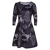 Weihnachtskleider,Paticess Frauen Mädchen Weihnachten Pullover FlaRot A Line Dress Damen Vintage Gedruckt Lang Swing-Kleid Top Karneval Kostüm Festlich Mini Cocktailk