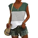 cdukiyh 2022 T-Shirt Damen Sommer Lässig, Sommer Tops Sexy Tank Top V-Ausschnitt Basic Kurzarm Bluse Top Strickweste Top Lose Outwear Tank Tops Blusen T-S