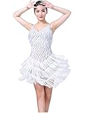 Damen Latein Salsa Samba Rumba Tango Quaste Pailletten Lateinkleid Ballroom Wettbewerb Tanzkleidung Weiß One S