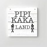 Clever-Kauf-24 GmbH Holz Schild Bedruckt | PIPI Kaka Land | 20x20x1,2cm | Deko Spruch Wand | zum Aufhängen | Gäste WC Bad |