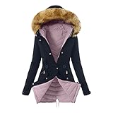 Haiorziyou Kapuzenjacke Damen Warmer Winterparka Daunenmantel Mit Reißverschluss Taschen Kapuze Fleecejacke Frauen Freizeit Parka Winddicht Kälteschutz Windjacke Winterjacke Plü