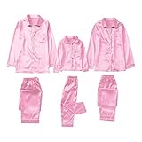 Weihnachtspyjama Familie Set Christmas Zweiteiliger Schlafanzug Langarm mit Knöpfen Satin Nachtwäsche und Lange Hosen Pyjama Set Soft Sleepwear Hausanzug für Damen Herren Junge M