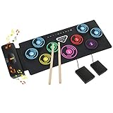 Elektronisches Schlagzeug Kit 9 Pads Tragbare Roll Up Midi Tabletop E-Drum Schlagzeug Set mit Eingebautem Lautsprecher Drum DTX Fußpedal Drumsticks für Kinder Anfäng