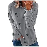 Wintermäntel Frauen Frauen Mode Kapuzen Stern Print Patchwork Lange Ärmel Tops Bluse Sweatshirt Top Casual Loose T Shirt Sweatshirt, 021-Grau, 54