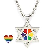 C2Jew Rostfreier Stahl Ray Davidstern Regenbogen Halskette Schwuler Lesbischer LGBT-Stolz-Anhänger mit Liebesherz B