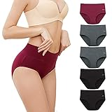 Lapulas Damen Hohe Taille Baumwolle Unterwäsche Weich Atmungsaktiv Panties Damen Stretch Slip 5er Pack, Mehrfarbig B, 2 schwarz + 2 grau + 1 rot, X-S