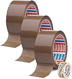 Tesa 3 Rollen Klebeband Braun 64014 - Paketband 50 mm x 66 m - Paketklebeband leise abrollend + Gratis Tesafilm [15mm x 10m]