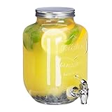 Relaxdays Getränkespender 3,5 l, Glas, Zapfhahn, Retro Saftspender Gastro, Vintage Limonadenspender Gartenparty, k