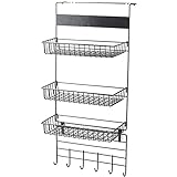 ZAQI Gewürzregal 3- stufiges Kühlschrank-Seiten-Hängeregal, An der Wand befestigter Gewürzregal-Halter, mit 6 Haken, Home Küche Badezimmer Speisekammer Waschküche (Color : Black)