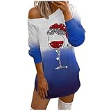 Weihnachtskleid Damen Bodycom Kleid Langarm Pulloverkleid Lässiges Weihnachtspullover Sexy A-Linie Minikleid Herbst Winter Sweatkleid Rotweinglas Bedruckt Partykleid B