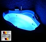 Whirlpool Badewanne Paris MADE IN GERMANY mit 8 Massage Düsen LED Beleuchtung Licht OHNE Armaturen 130x130 oder 140x140 oder 150x150 cm Eckwanne Spa runde Eckbadewanne innen günstig