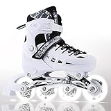 Einstellbar Kinder Inline Skates Inliner Rollschuhe 4 Größen Für Anfänger Outdoor Kinder Männer Fitness Frauen Roller Skates Volle Flash Roller Schuhe Pu Hoch Elastisch Tragen Rad-Weiß_S (12.5-2.5)