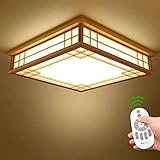 Japanische Holz-Deckenleuchte, Dimmbare Holz-LED-Schlafzimmerlampe, Wohnzimmerlampe Mit Fernbedienung Für Esszimmer, Schlafzimmer (Color : 35 * 35cm)