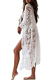 Eghunooye Damen Crochet Kimono Cardigan Bikini Cover Up, Vorzüglich Spitzen Strandpocho Kaftan Strandkleid,Boho Beachwear Kleid für Urlaub Strand (Weiß A, Einheitsgröße)