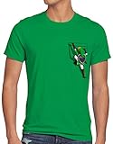 style3 Link Brusttasche Herren T-Shirt wild The Breath of SNES Ocarina, Größe:M, Farbe:Grü