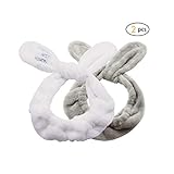 Dofash 2Pcs A Cute Rabbit Ear Waschen Gesicht Dusche Stirnbänder, Make-up Haarbänder, Beauty Lovely Spa Stirnbänder mit zarten Tasche für Mädchen und Frau (Weiß und Grau)