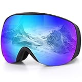 DIAOCARE Skibrille Herren Damen Doppel Objektiv 100% OTG UV-Schutz Anti-Fog Schneebrille,Schibrille Verspiegelt für Brillenträger, Helmkompatible Snowboardbrille (Blau)