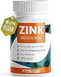 Zink 25mg - 365 Tabletten (vegan) mit Zink-Bisglycinat (Zink-Chelat) für höchste Bioverfügbarkeit - laborgeprüft, hochdosiert, ohne unerwünschte Zusatzstoffe - 1 Jahresvorrat - ProF