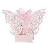 CHQUAN 100 Stücke Hochzeits-Party Geschenkbox Süßigkeiten-Tasche Schokolade Geschenkbox Brautjubiläum Geburtstags-Geschenkbox mit Band (Rosa)