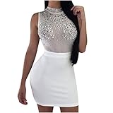 Partykleid Damen Sexy Solid Hight Taille Split Ärmelloses Pailletten Mesh Minikleid Nachtclub Party Cocktailkleid Paillettenk